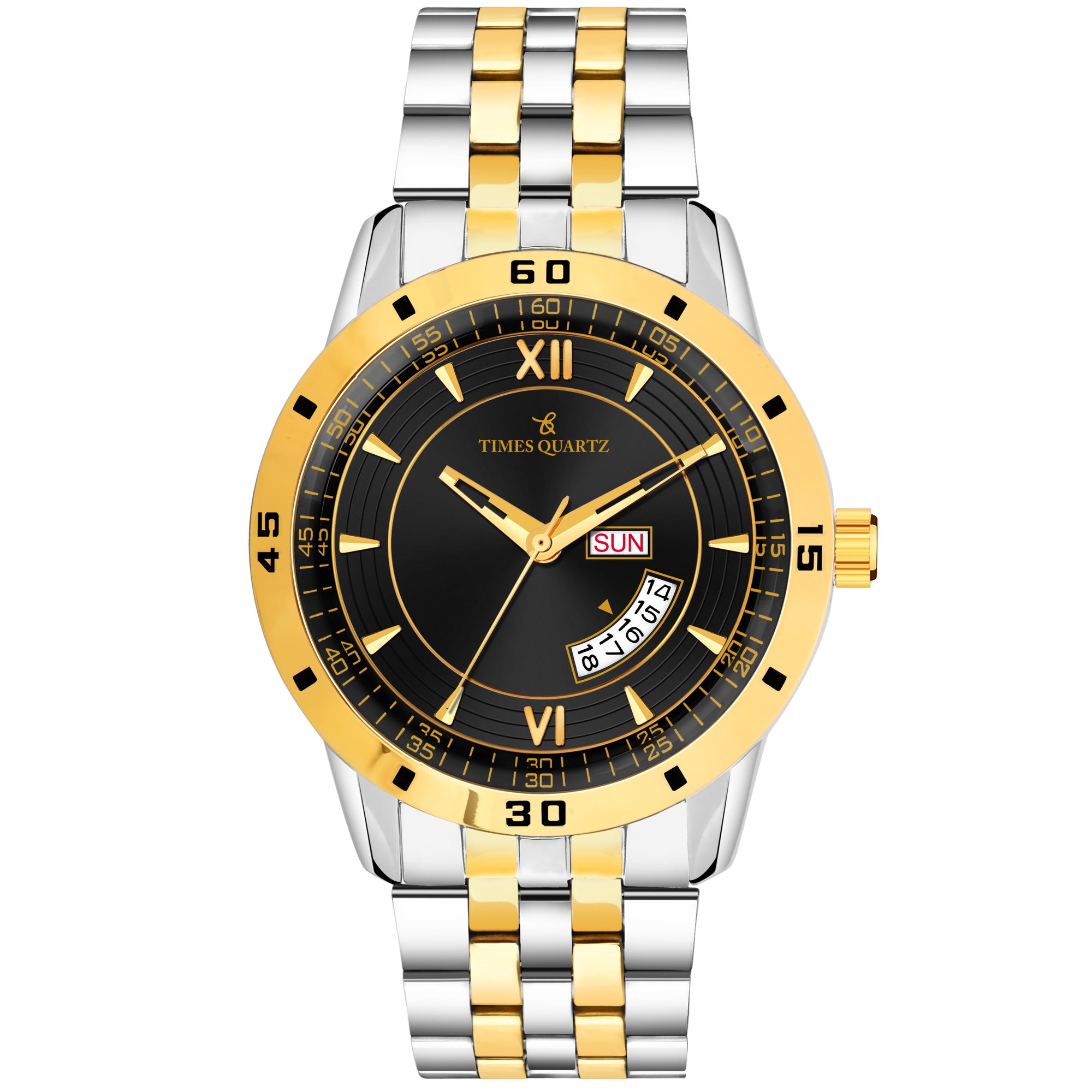 Men's Analog Wrist Watch A-263 Two Tone Case Black Dial