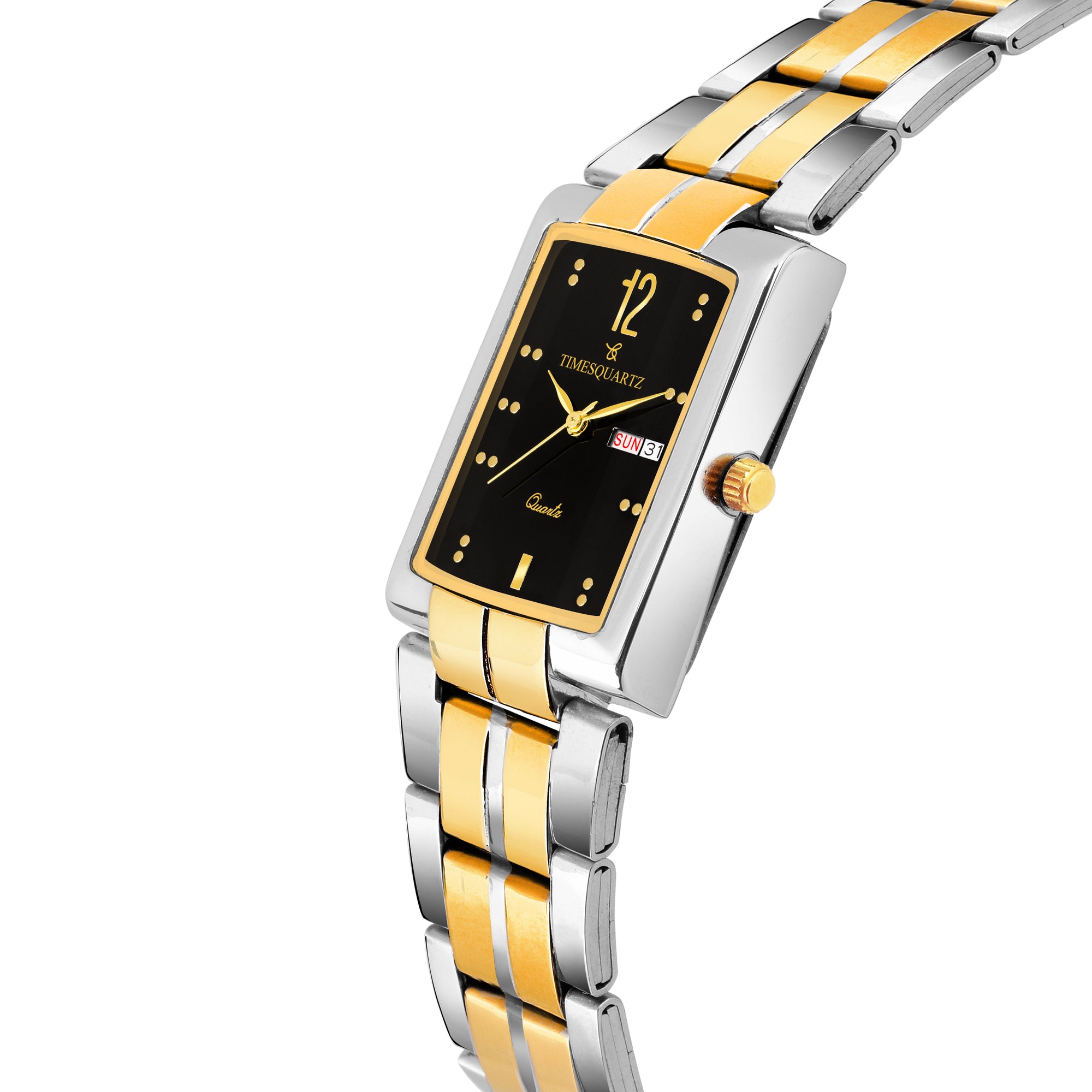 Men's Analog Wrist Watch A-233 Two Tone Case & Black Dial