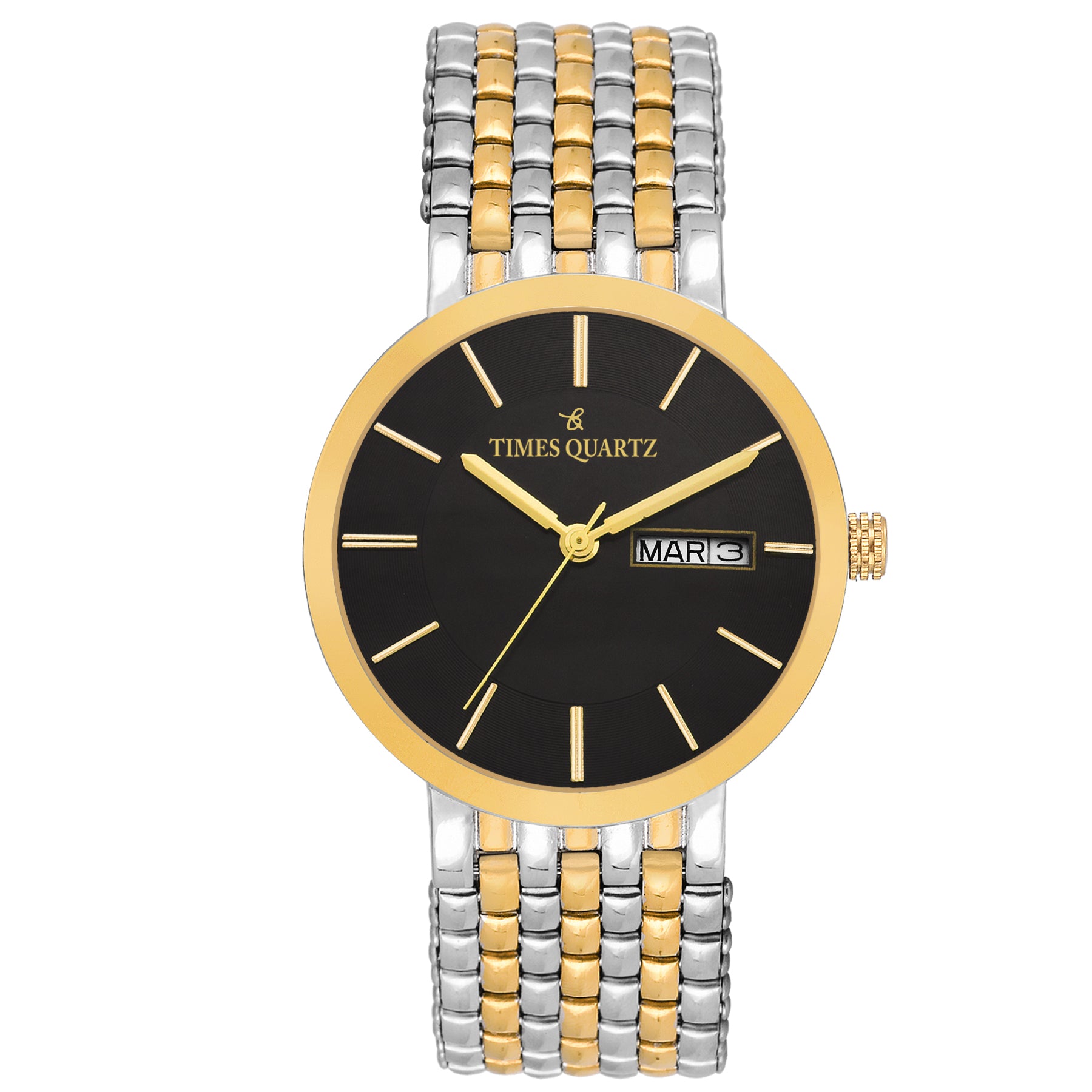 Men's Analog Wrist Watch A-190 Two Tone Case Black Dial