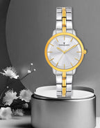 Women's Analog Wrist Watch A-150 Two Tone Case Silver Dial