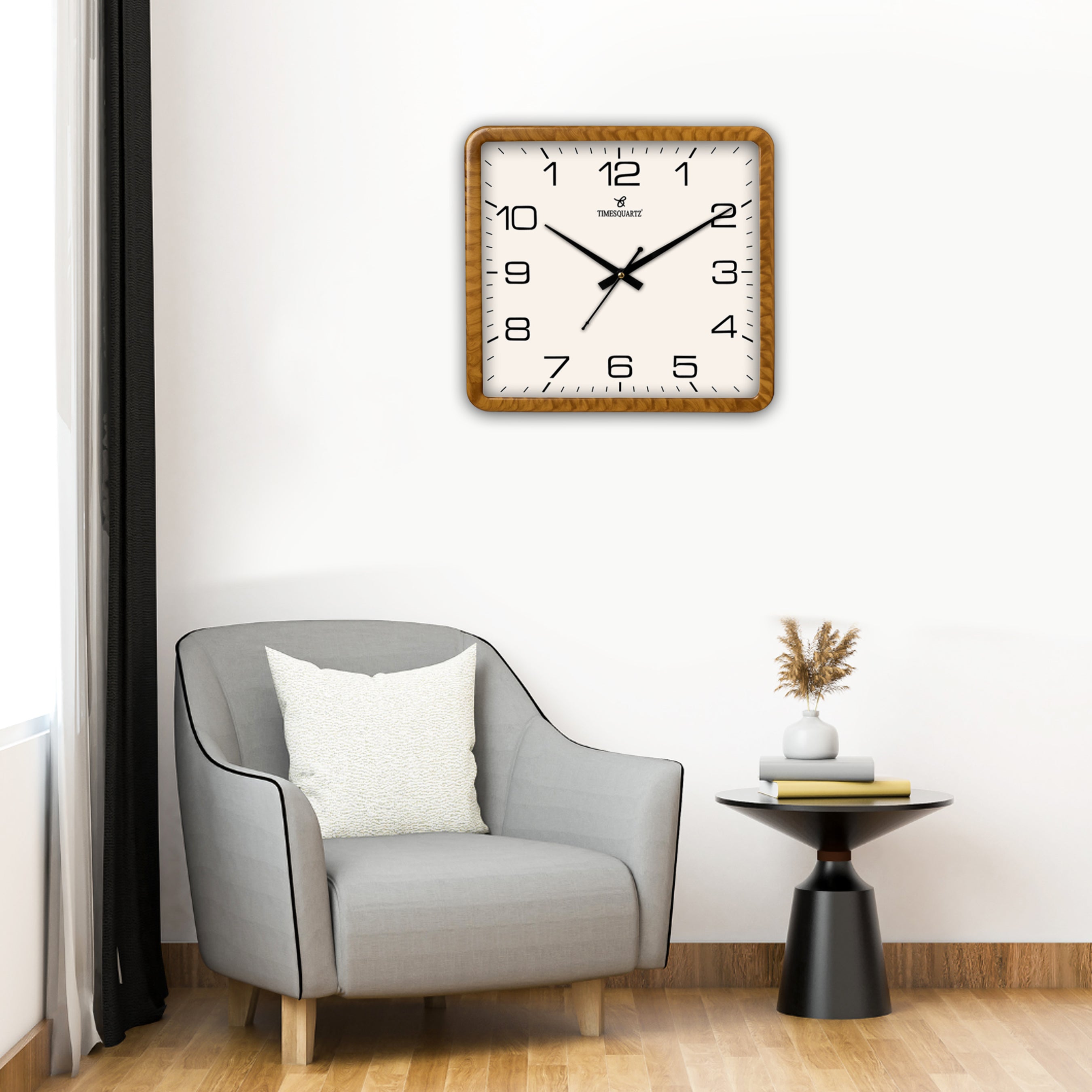 Square Analog Wall Clock WCS004 Wooden Frame White Dial