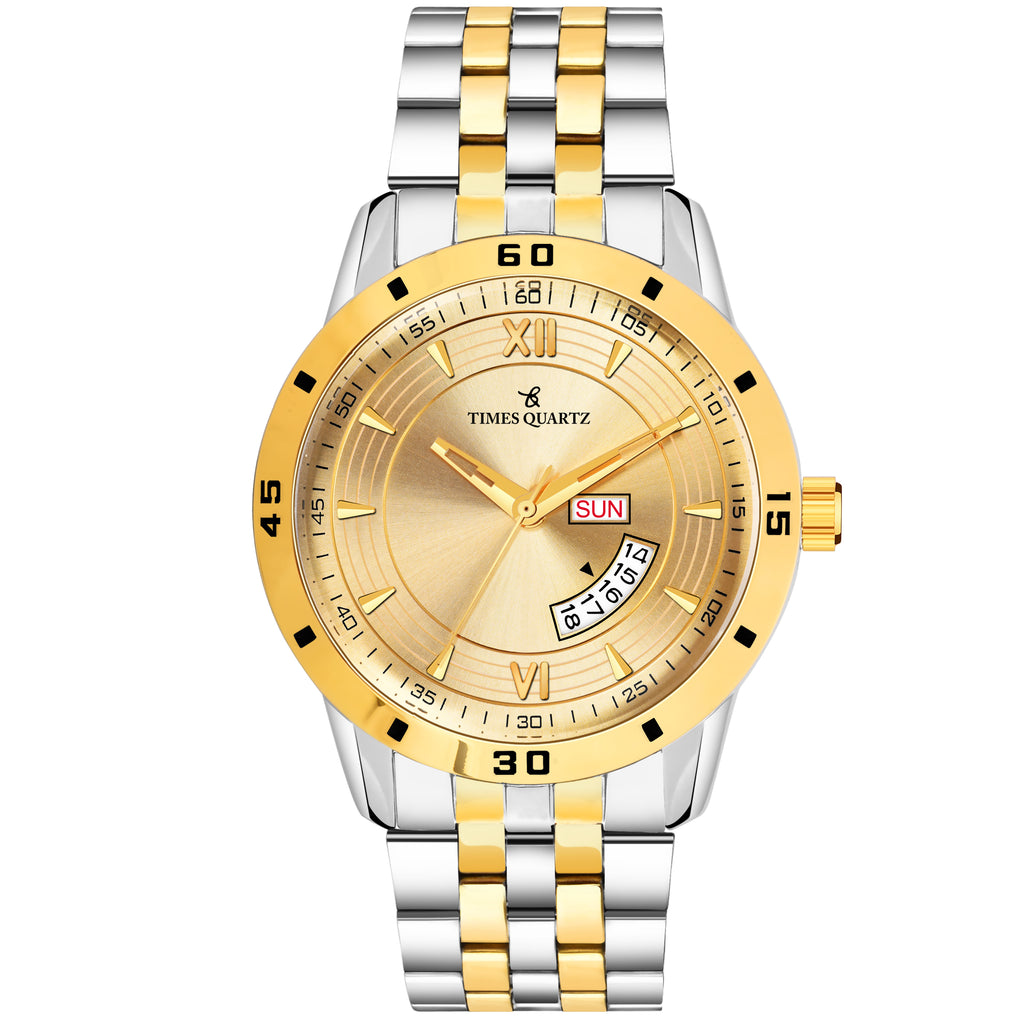 Men's Analog Wrist Watch A-263 Two Tone Case Golden Dial