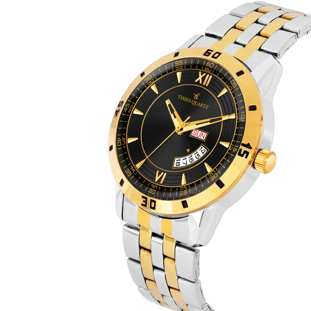 Men's Analog Wrist Watch A-263 Two Tone Case Black Dial
