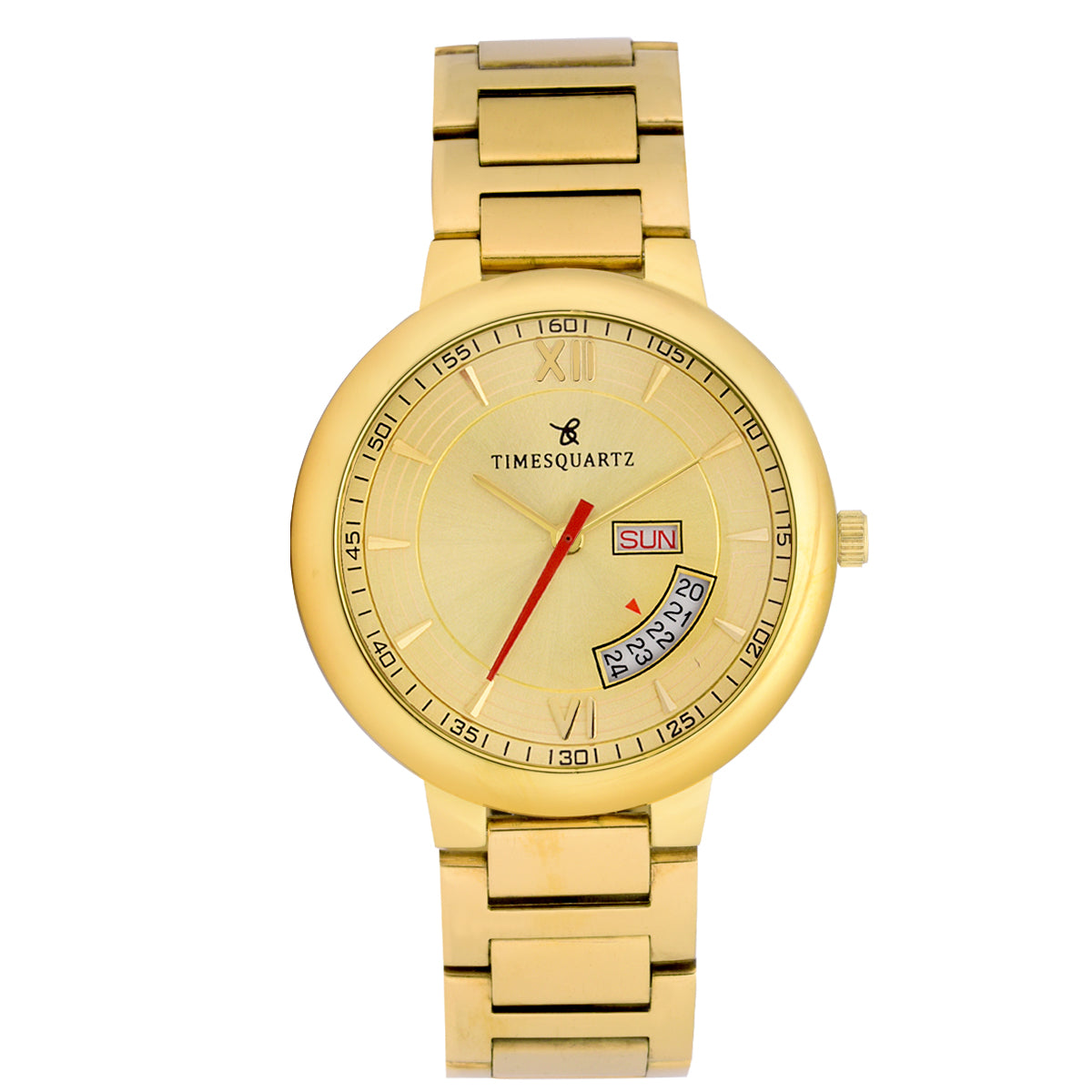 Timesquartz Brand Men's Wrist Watch Model A-528 (Gents DD, Assorted Case, Chain & Golden Dial Color)